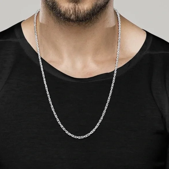 Italian Solid 925 Sterling Silver 3mm Square Byzantine Chain Unisex Necklace - Picture 4 of 12